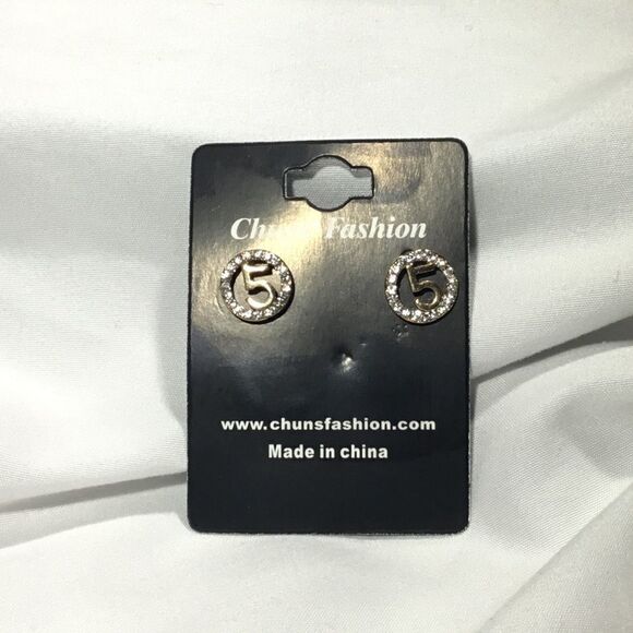 Number 5 Embellished Fashion Studs (UC3) - Picture 1 of 5